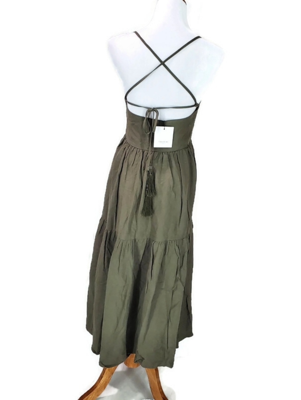 NEW THE SHIRT Rochelle Behrens Tuckernuck Leora Dress in Olive Midi Ramie Beach - Picture 6 of 16